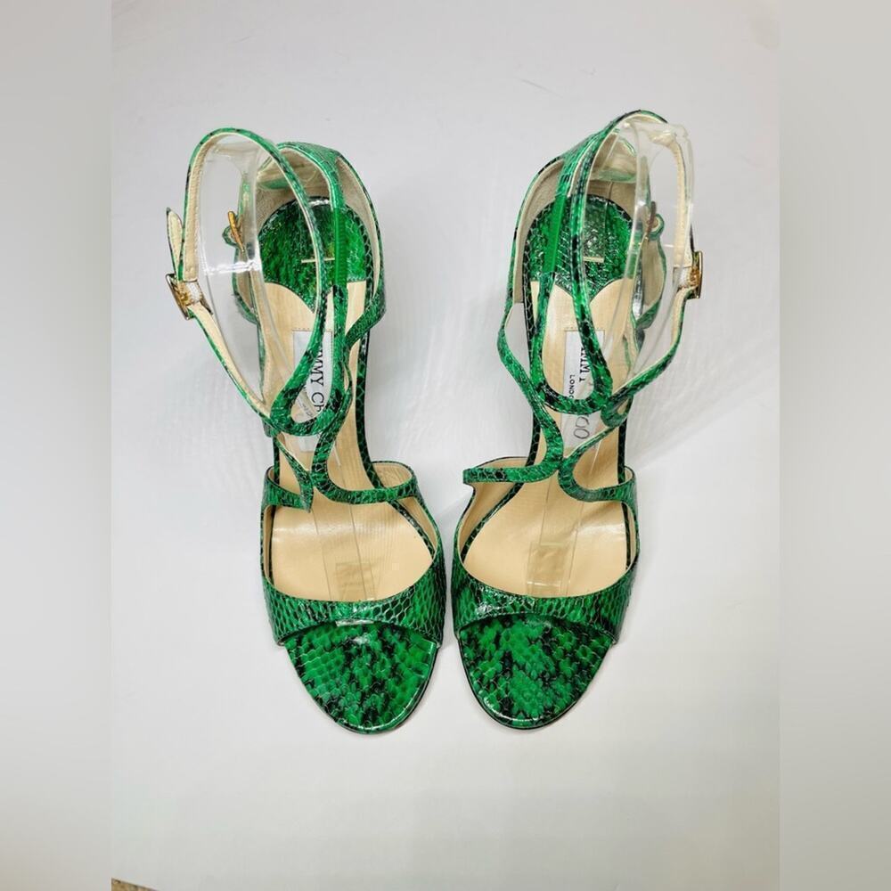 Jimmy Choo Green Snakeskin leather Azia 95 mm Stilettos sandals open toe EU 40.5 - Picture 3 of 10